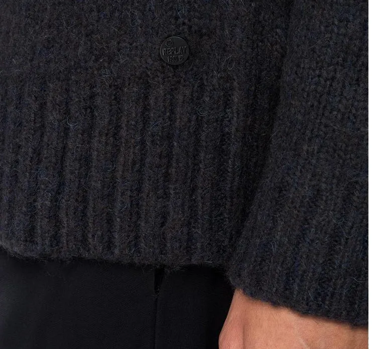 Replay DK6019 Two Button Knitted Cardigan, Black