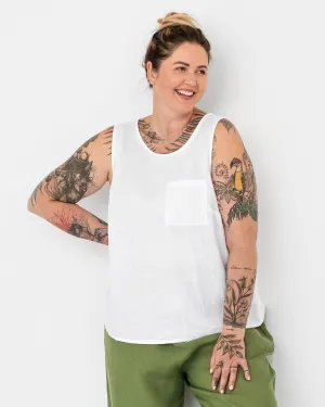 Sleeveless linen top SILAY in White