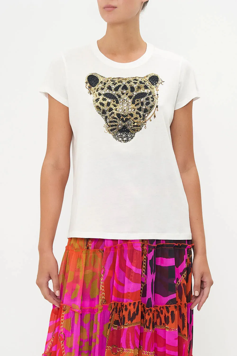 Slim Fit Round Neck T Shirt - Always Change Your Spots White