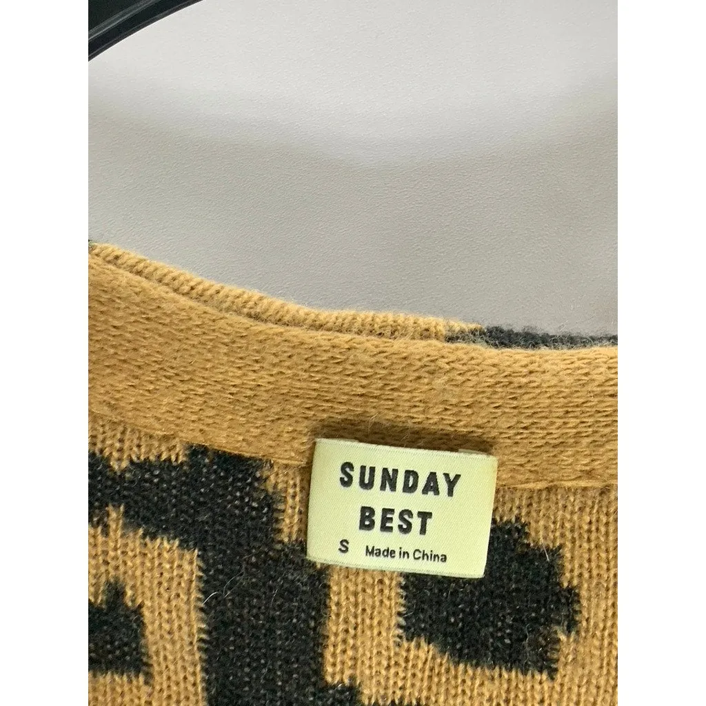 SUNDAY BEST Women's Tan/Black Animal Print Button-Up Cardigan SZ S
