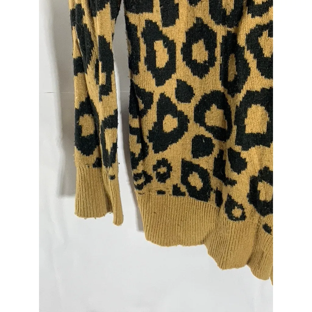 SUNDAY BEST Women's Tan/Black Animal Print Button-Up Cardigan SZ S