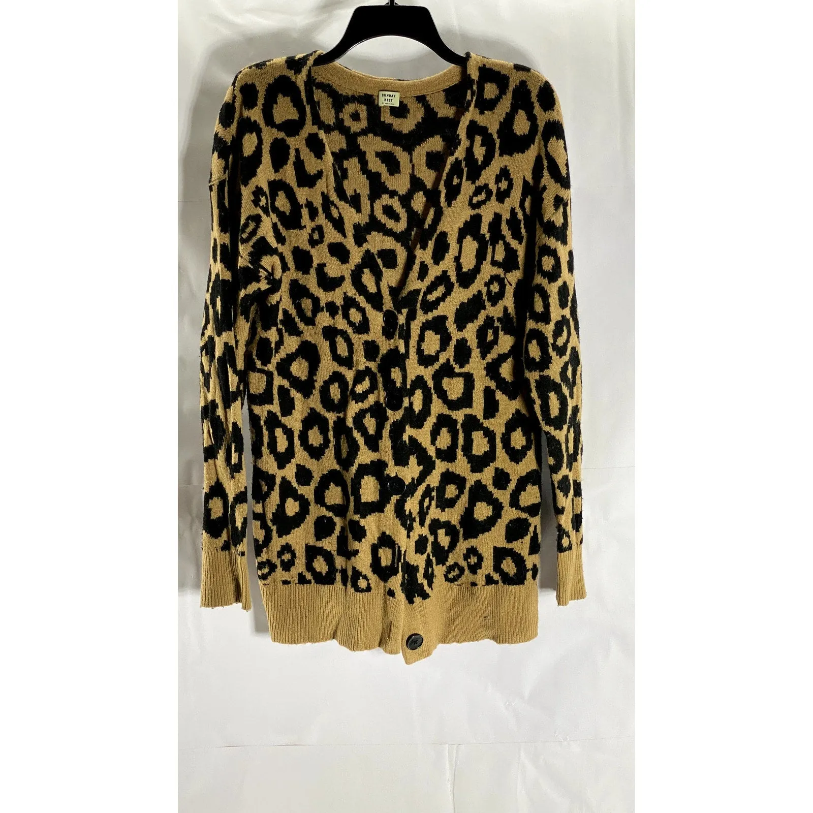 SUNDAY BEST Women's Tan/Black Animal Print Button-Up Cardigan SZ S