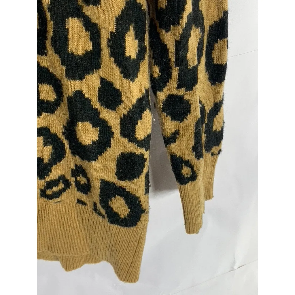 SUNDAY BEST Women's Tan/Black Animal Print Button-Up Cardigan SZ S