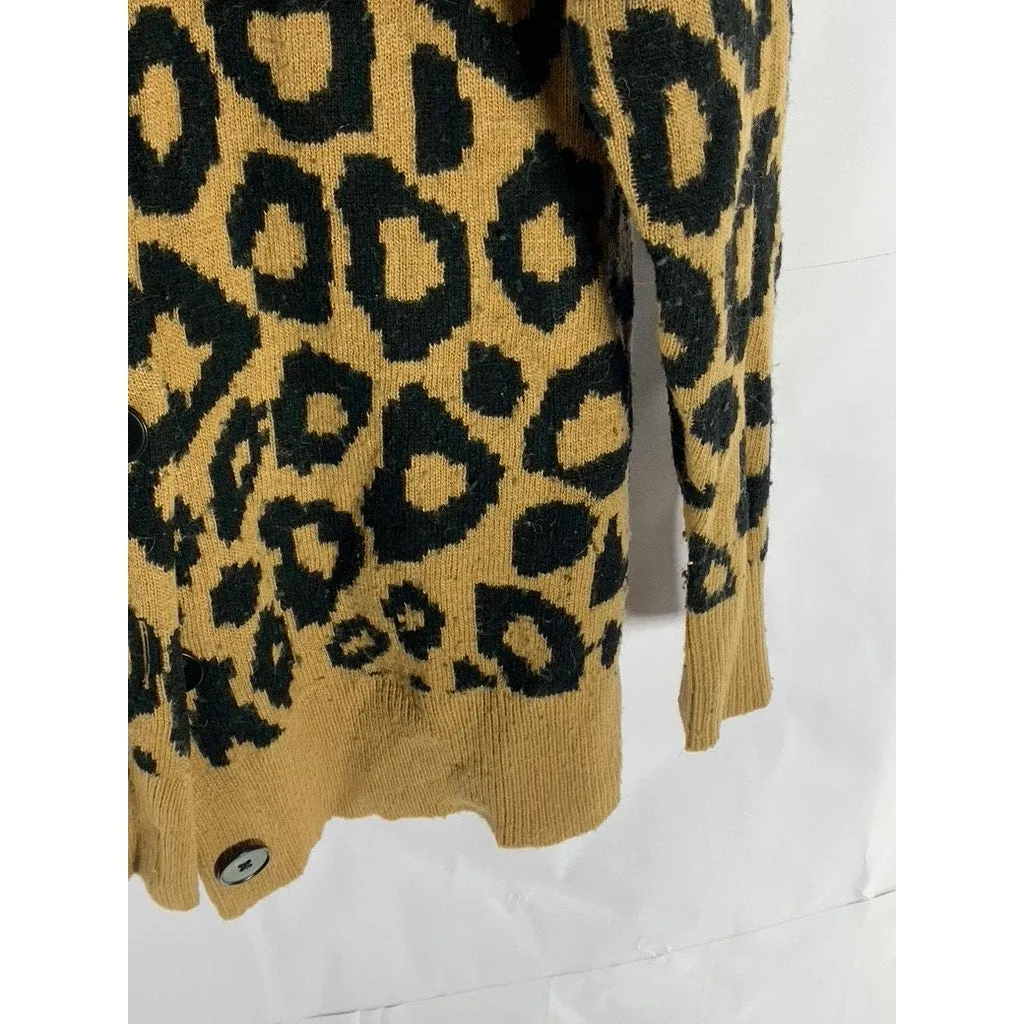 SUNDAY BEST Women's Tan/Black Animal Print Button-Up Cardigan SZ S