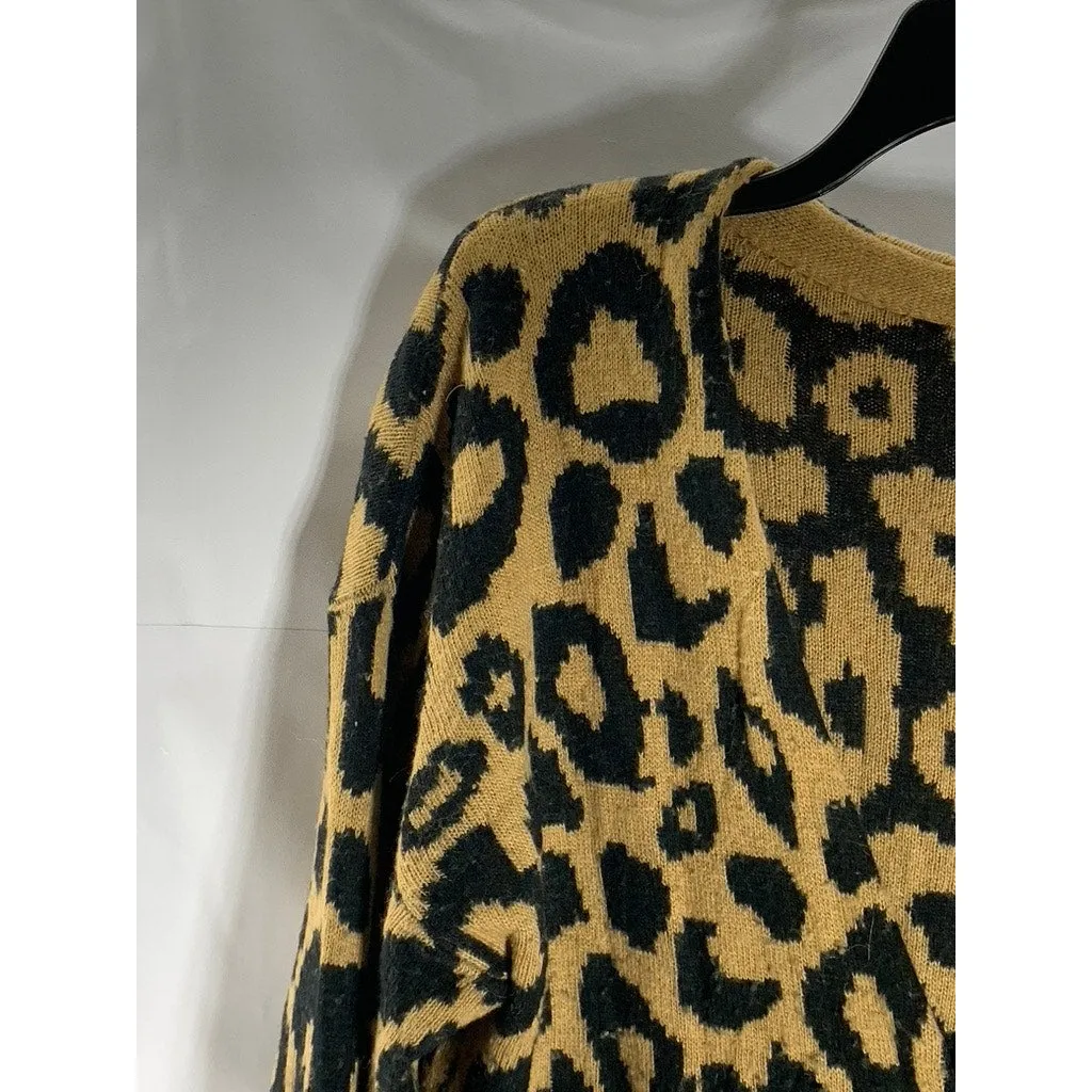 SUNDAY BEST Women's Tan/Black Animal Print Button-Up Cardigan SZ S