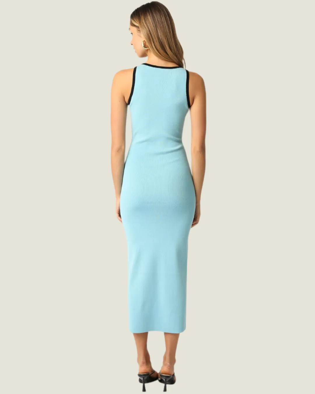 The Florida Frost: Baby Blue with Black Trim Midi Dress