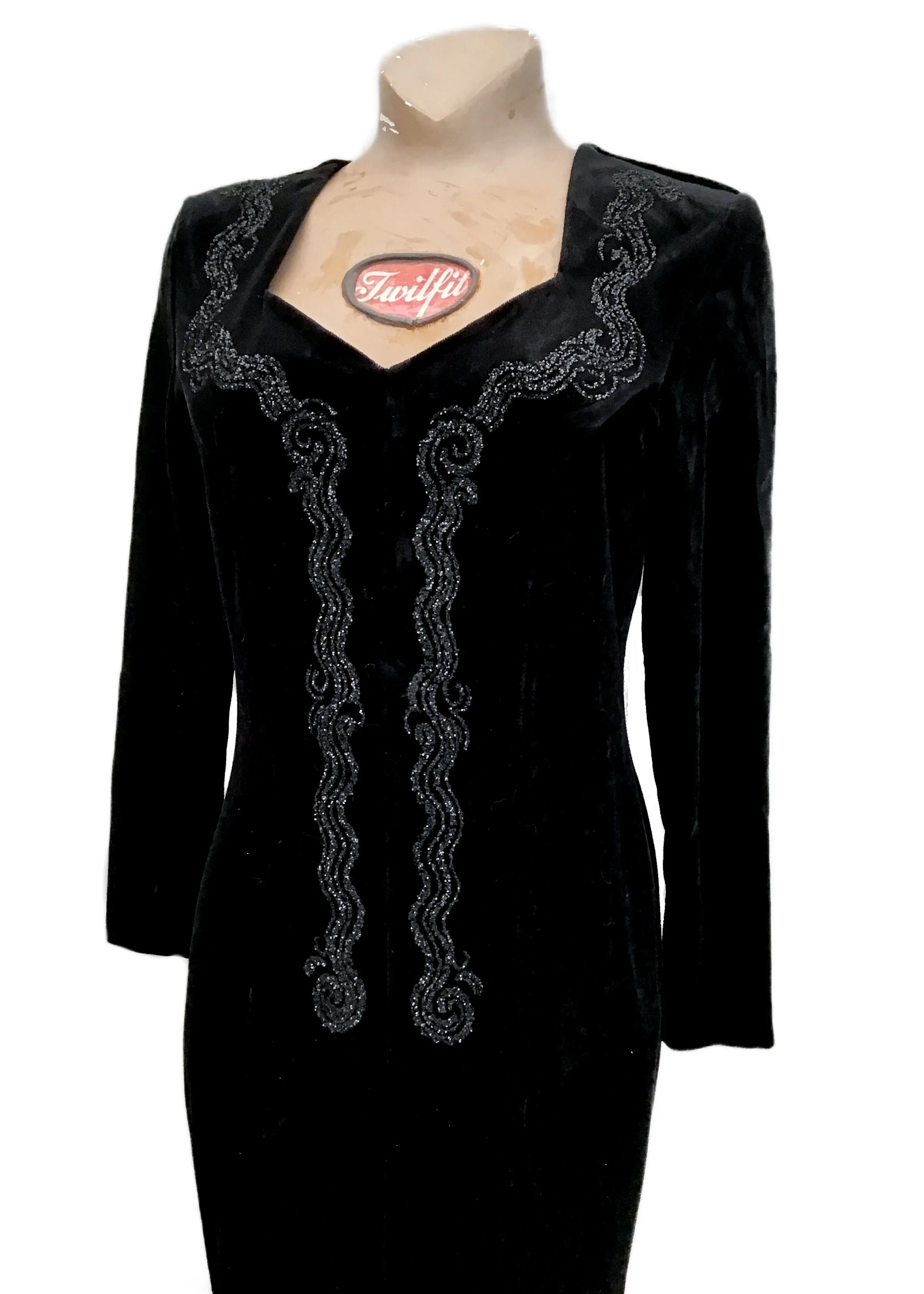 Vintage 80s Black Stretch Velvet Cocktail Dress • House of Fraser