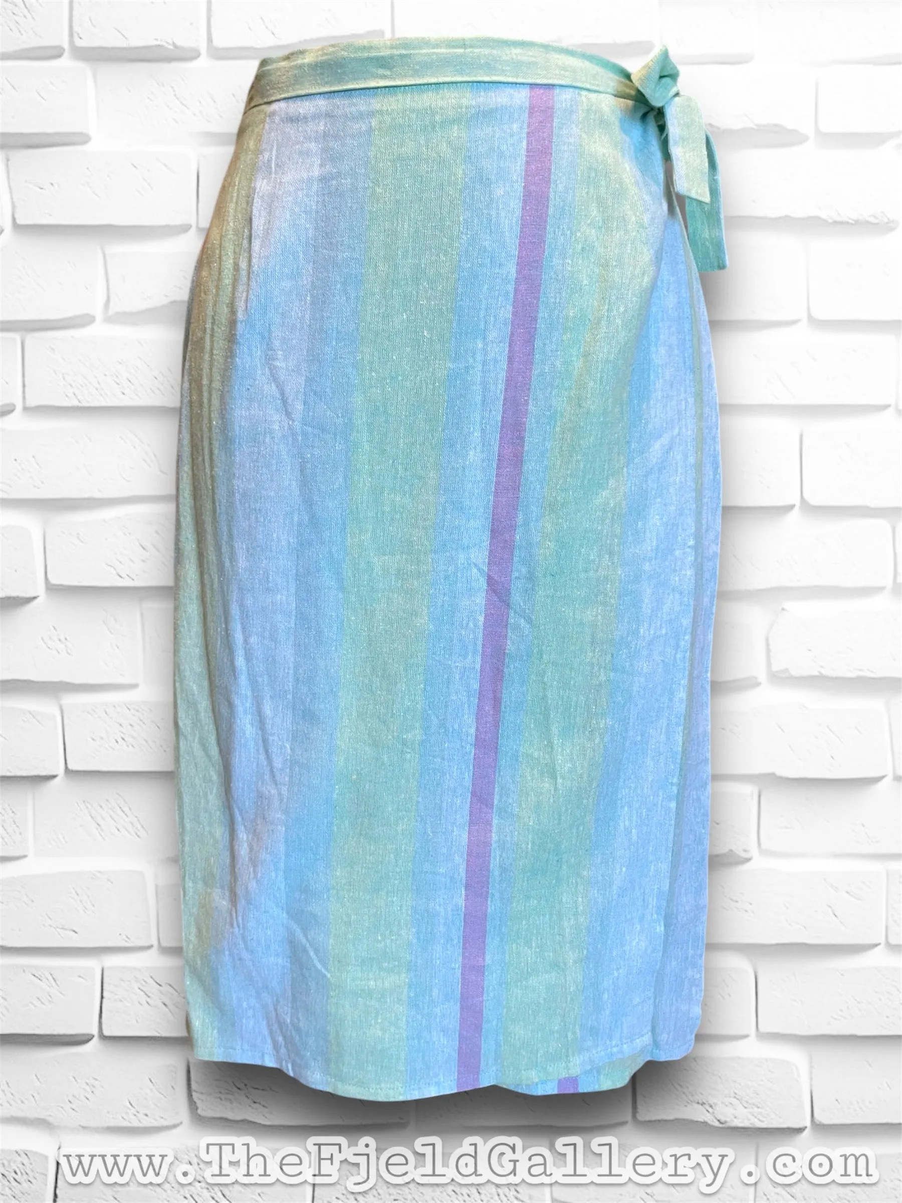 Vintage Turquoise, Green & Purple Pastel Straight Wrap Skirt