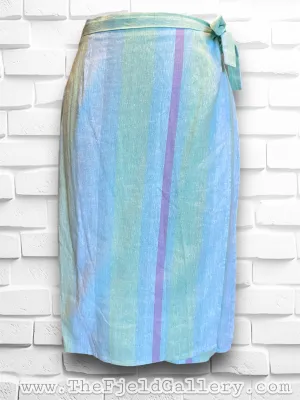 Vintage Turquoise, Green & Purple Pastel Straight Wrap Skirt