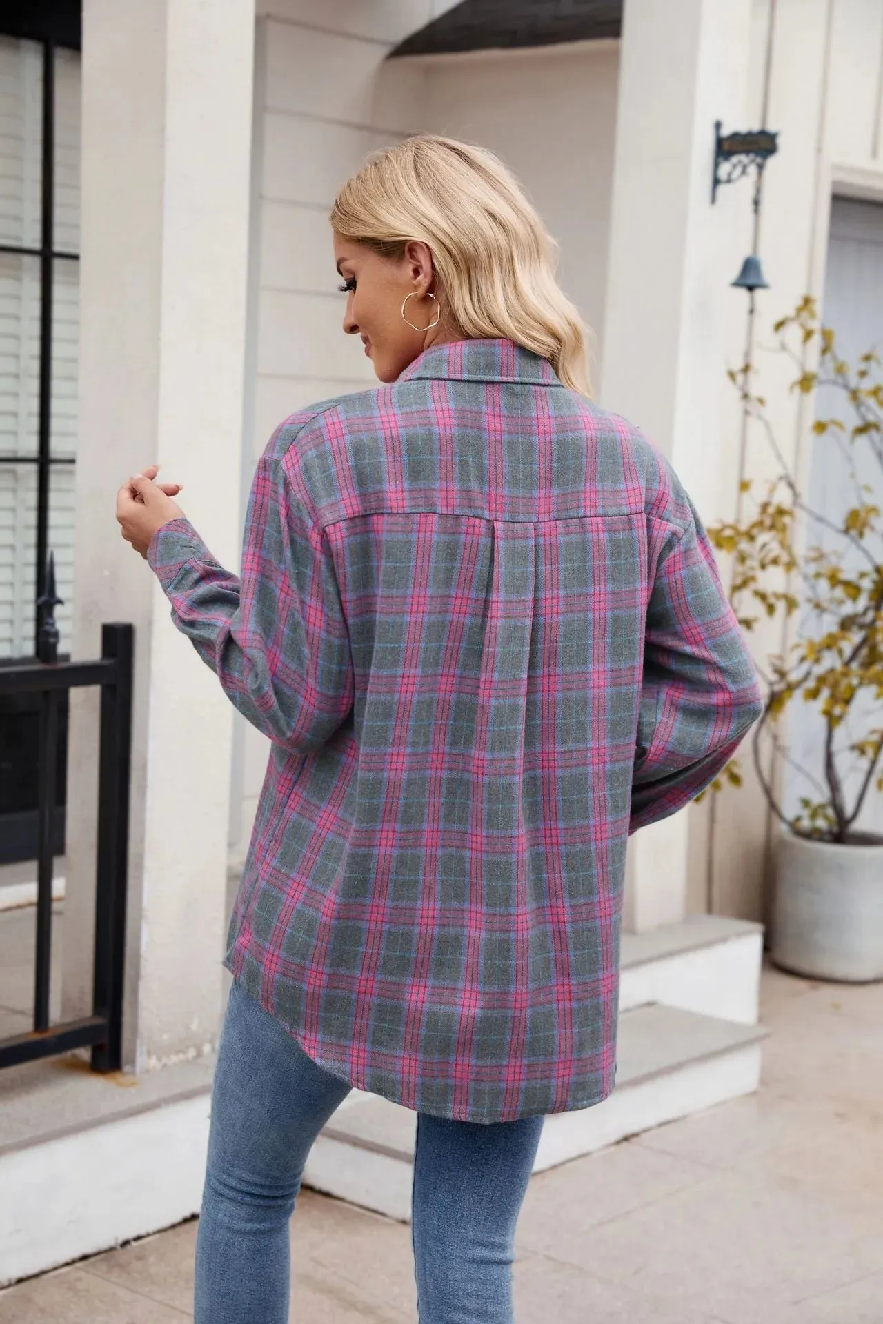 Women's Casual Fashion Hot Girl Loose Plaid Shirt